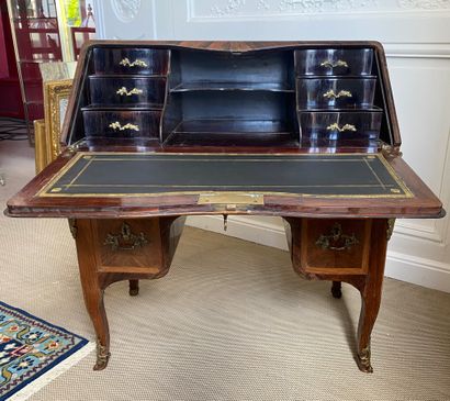 null PENDANT DESK in veneer and rosewood marquetry on all sides opening with a drawer...