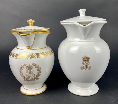 SEVRES Two white and gold porcelain water...