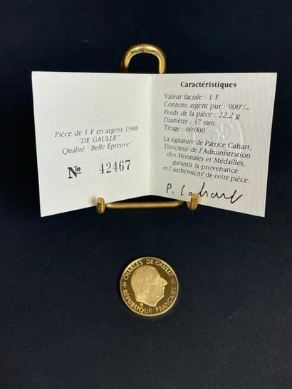  MONNAIE DE PARIS 2 pièces commémoratives Charles de Gaulle-1988. Etui et certificats....