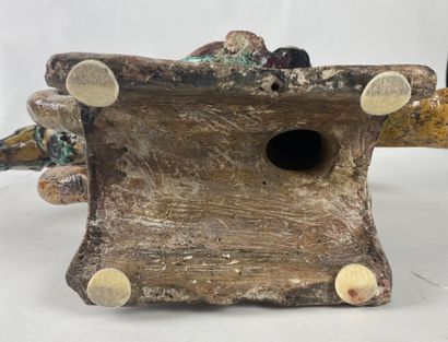 null CHINA Large ridge tile in green and yellow enameled stoneware, decorated with...