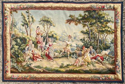 AUBUSSON Tapestry in polychrome wool decorated...