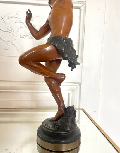null Ernest DAME (1845-1920) Dancing faun Double patina bronze signed on the terrace...