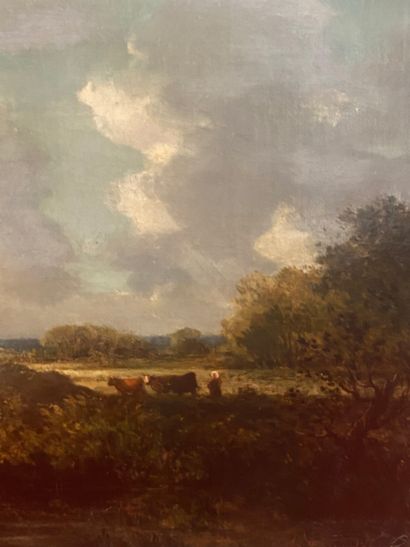 null Florimond PALVADEAU (1815-1883) Paysage aux vaches. Huile sur toile, signé en...