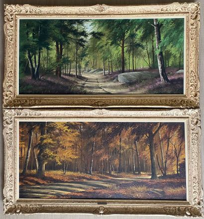 null PIERPIGEON (XXth century) Spring and Autumn. Pair of large paintings signed....