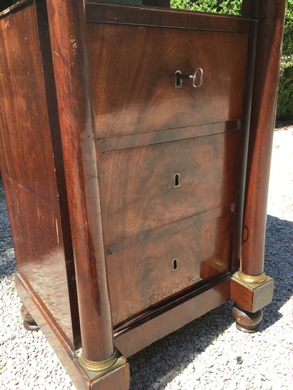 null Mahogany veneered BARBIERE with detached columns and glass bottom opening with...