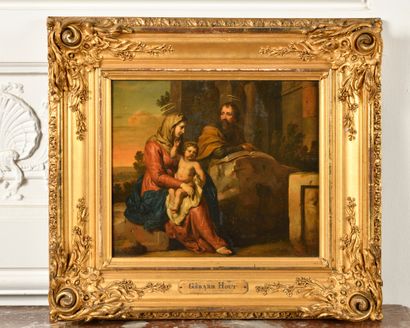 null Gerard HOET (1648 - 1733) Holy Family in a landscape. Oak panel, one board,...