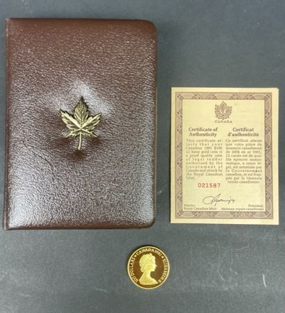  CANADA 100 Dollars or 22 carats. 1981. Profil Elizabeth II. Etui et certificat....
