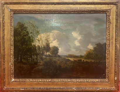 null Florimond PALVADEAU (1815-1883) Landscape with cows. Oil on canvas, signed lower...