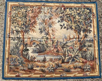 null AUBUSSON (In the taste of) Aubusson style tapestry called verdure In wool and...