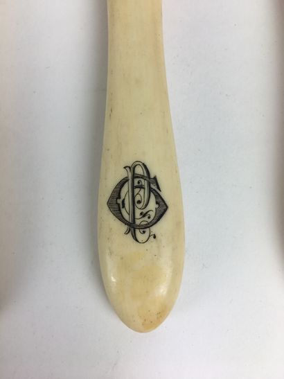 null PART OF SILVER HOUSEKEEPING, the handles in engraved ivory with initials, including...