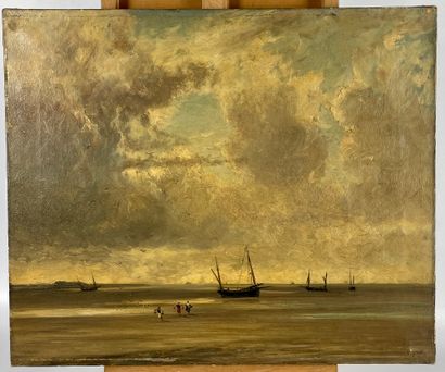 null Édouard Auguste IMER (1820-1881) Bord de mer animé Huile sur toile signée en...