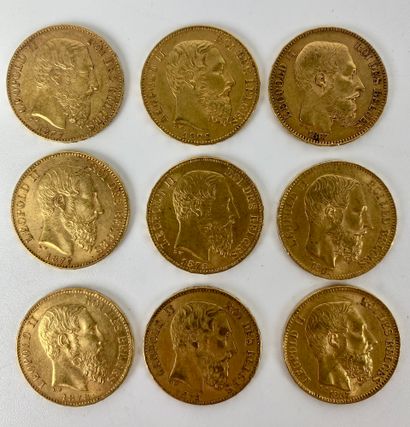 null ROYAUME DE BELGIQUE 9 pièces 20 Francs or Poids: 58 g