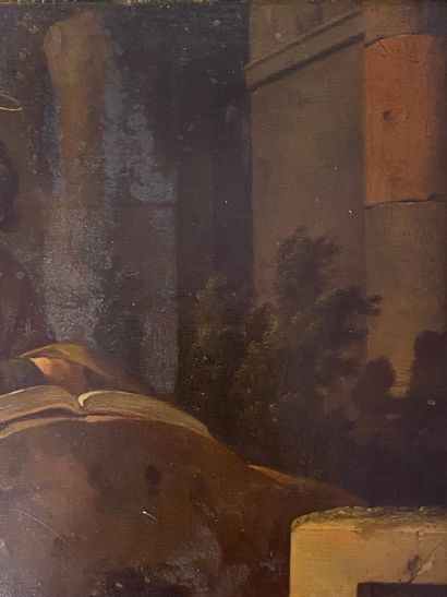 null Gerard HOET (1648 - 1733) Sainte Famille dans un paysage. Panneau de chêne,...