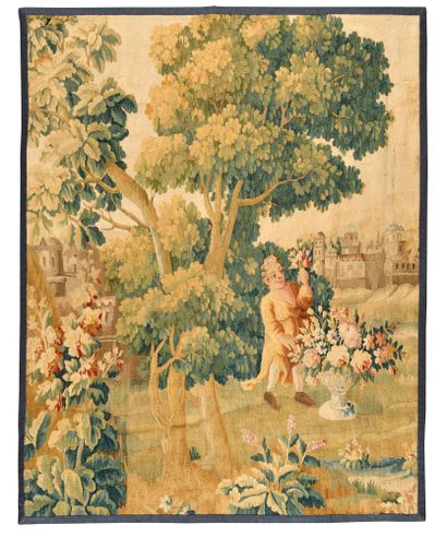  AUBUSSON Panneau de tapisserie de la manufacture royale d'Aubusson Décoration florale...