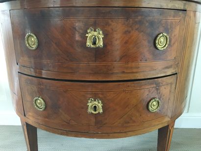 null COMMODE of form 1/2 moon out of wooden veneer and nets of marquetry opening...