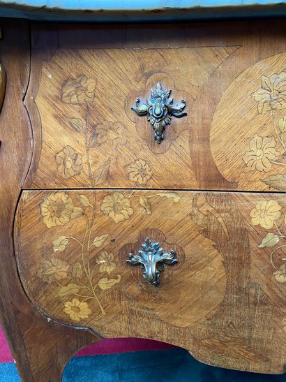 null WOODEN COMMODE in veneer and floral marquetry opening on two drawers without...
