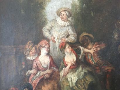 null Dans le gout de WATTEAU Scène galante avec Pierrot Toile 41 x 33 cm