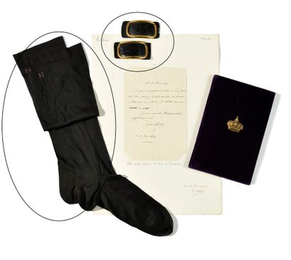 null XAVIER UHLMAN - THE IMPERIAL PRINCE Three souvenirs -Pair of black silk stockings,...