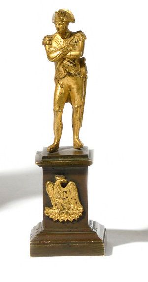 null " THE EMPEROR NAPOLEON IER IN FOOT, ARMS CROSSED ". Gilded bronze on a patinated...