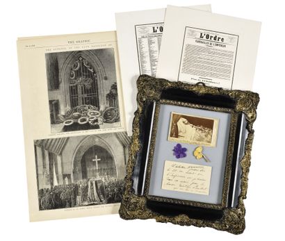 null THE DEATH OF EMPEROR NAPOLEON III Set of four souvenirs: Small frame commemorating...