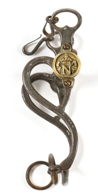 null BIT OF BRIDLE OF OFFICER. In wrought iron. Round gilded brass bosses with the...
