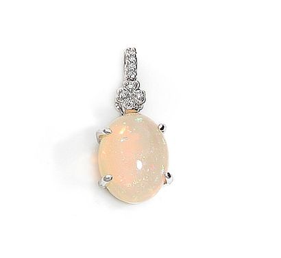 null PENDANT holding a cabochon opal of approximately 6.50 carats held by a bracket...