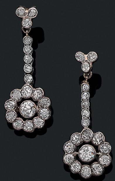 PAIR OF EARRINGS composed of a line of diamonds...