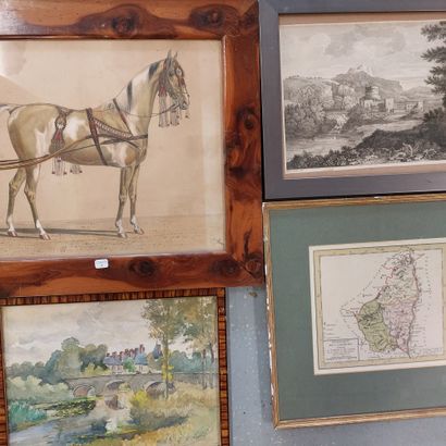 null SET OF 6 FRAMED PIECES

engravings, map of Ardeche, watercolors, optical view...