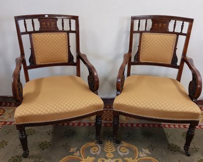 PAIR OF 2 ARMCHAIRS 
in rosewood and light...