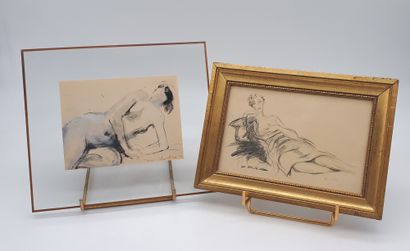 SET OF 2 DRAWINGS 
 
- Reclining woman, signed...