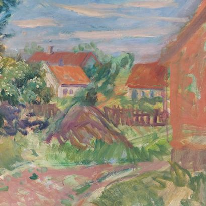null EJNAR ROEPSTORFF KRAGH (1903-1981) The Red Roofs Oil on canvas Signed and dated...