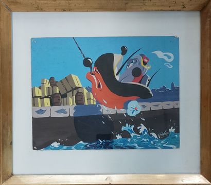 null FRENCH ECOLE CIRCUS 1950 The boat with a hook Signed and dated 'Freddy le 25.12.47'...