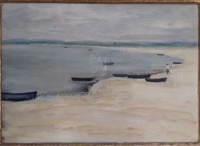 null SET OF 4 PAINTINGS 



- oil on panel, boats at the seaside, traces of signature...