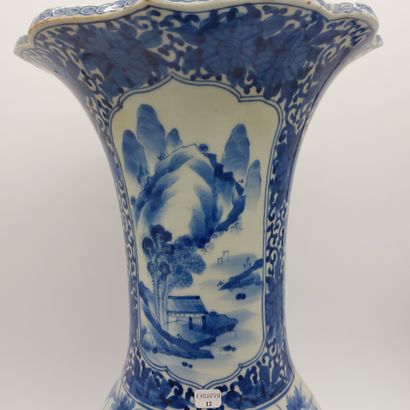 null CHINA. LARGE VASE 

decorated with landscape and floral motifs, blue on a white...