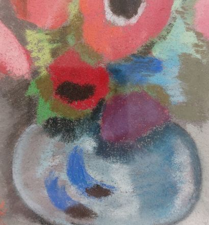 null ZOUM WALTER (1902-1974) Anemones on a grey background Pastel on paper Signed...