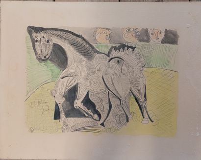 null MODERN SCHOOL OF THE 20th CENTURY Horse in profile in an arena Ink and watercolor...