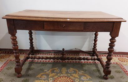 null Carved oak desk table with turned legs, drawer in belt, Louis XIII style

H...