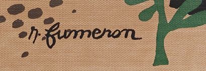 null RENE FUMERON (Né en 1921)

Femme à l'oiseau

Tapisserie à décor imprimé

Signée...