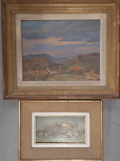 null Frédéric Léon DESHAYES (1883-1970) 

pastel, 

paysage vallonné d'Asquins 

signé...