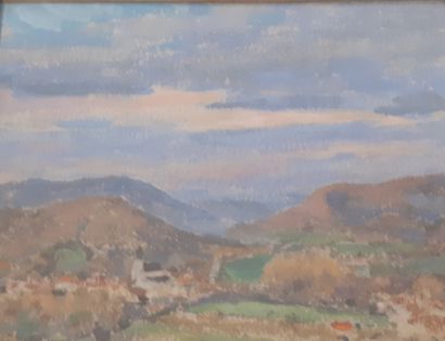 null Frédéric Léon DESHAYES (1883-1970) 

pastel, 

paysage vallonné d'Asquins 

signé...