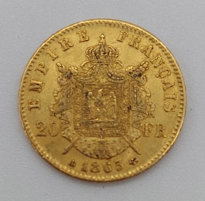 null Coin of 20 frc in gold of 1863, obverse with the profile of Napoleon III and...