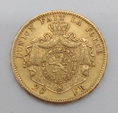 null Piece de 20 frc en or, de 1873, l'avers au profil de Leopold II roi des Belges...