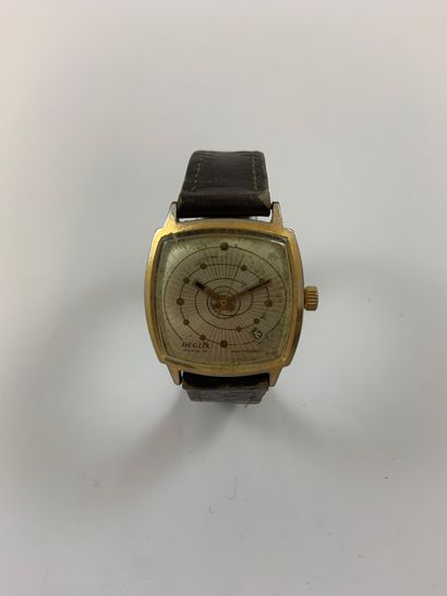 null REGLIA ORTF model Hourriez. CIRCA 1960. Steel bracelet watch. Cushion case....