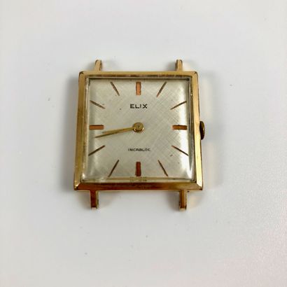 null ELIX INCABLOC Square watch, gold-plated case. Baton hour markers. Mechanical...