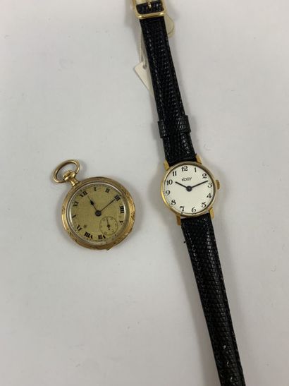 null 2 WATCHES IN YELLOW GOLD 750/1000 A Gousset and a lady's watch in yellow gold...