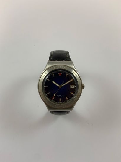 null SWATCH 007. About 2000. Steel bracelet watch, blue dial signed. Blued steel...