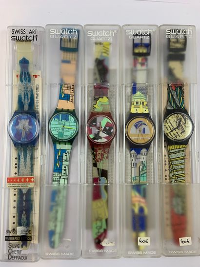 null LOT OF 5 SWATCH About 1990. Set of plastic wrist watches, quartz movement. Sold...