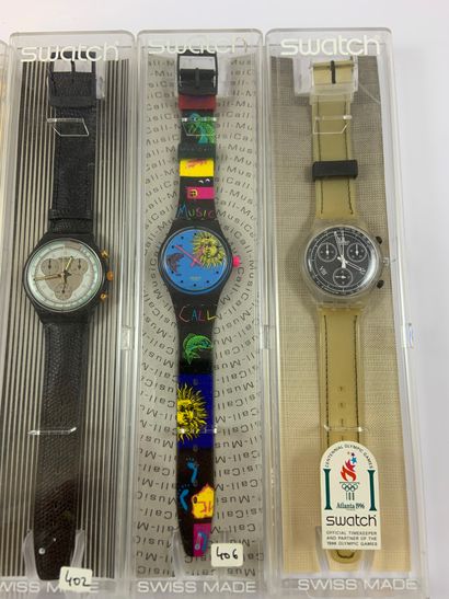 null LOT DE 5 SWATCH Vers 1990. Ensemble de montres bracelets en plastique, mouvement...