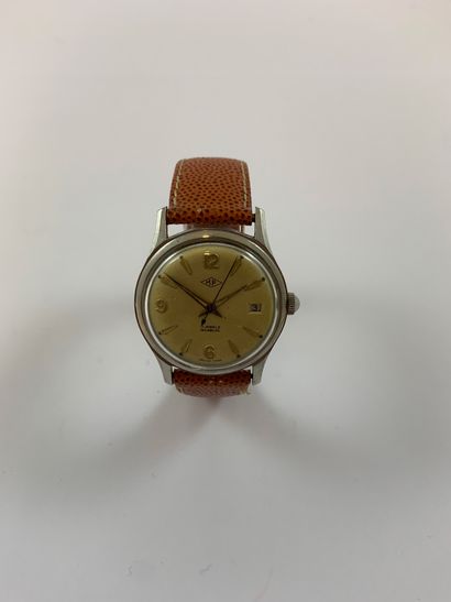 null MP About 1970. Steel wristwatch, signed dial, baton hour markers and Arabic...