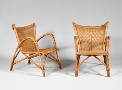 WORK OF THE 1980S Pair of rattan armchairs...